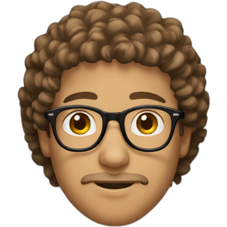 A guy with black round glasses, brown eyes, a small brown beard, curly brown hair, light skin in a black sweatshirt emoji