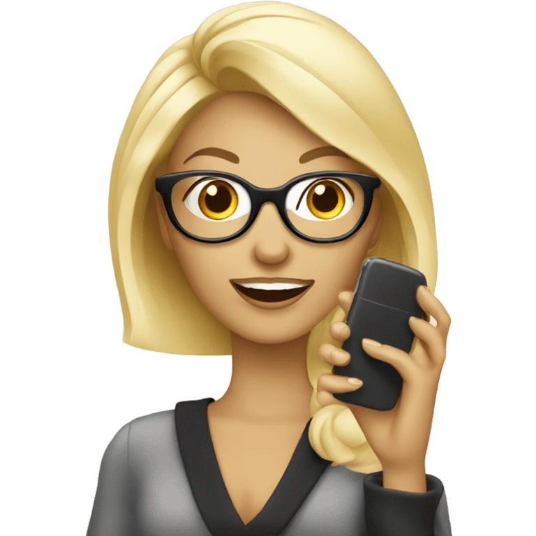 Glamorous Blonde woman wearing glasses calling on cell phone emoji