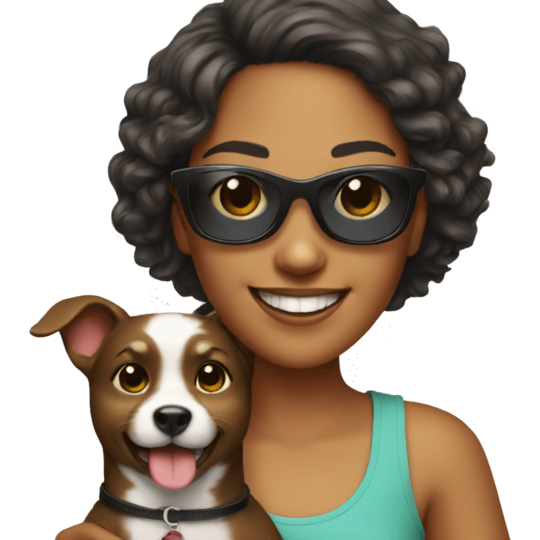 smiling girl in sunglasses with dog emoji