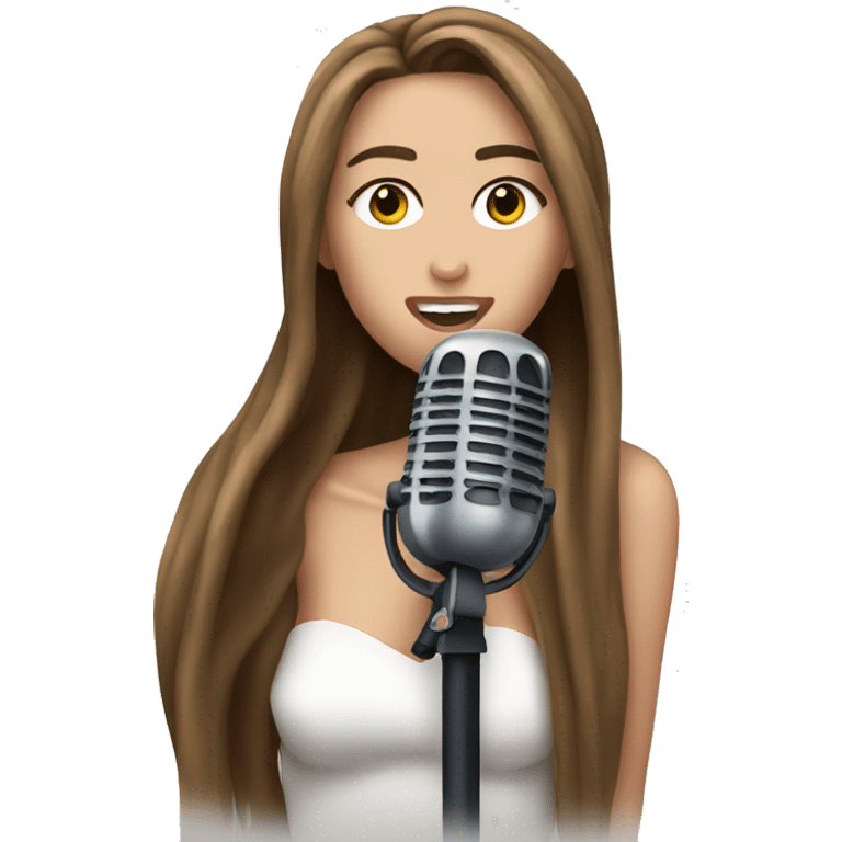 miley cyrus with long brown hair holding a microphone emoji