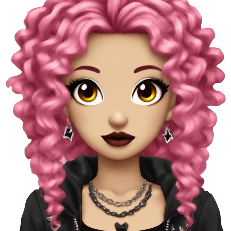 hime gyaru girl goth, punk, grunge, neon red hair, curls, dark makeup emoji