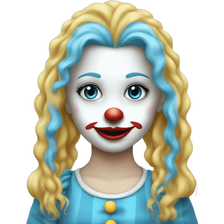 Pretty sky blue clown girl long hair blue nose emoji