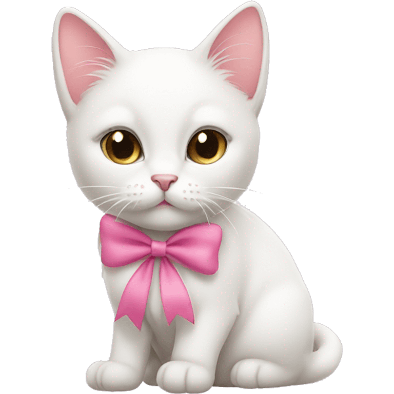 White cat wearing pink bow emoji