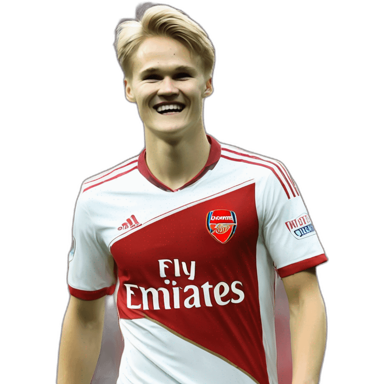 Martin Odegaard Martin Odegaard celebrates wearing an Arsenal shirt emoji