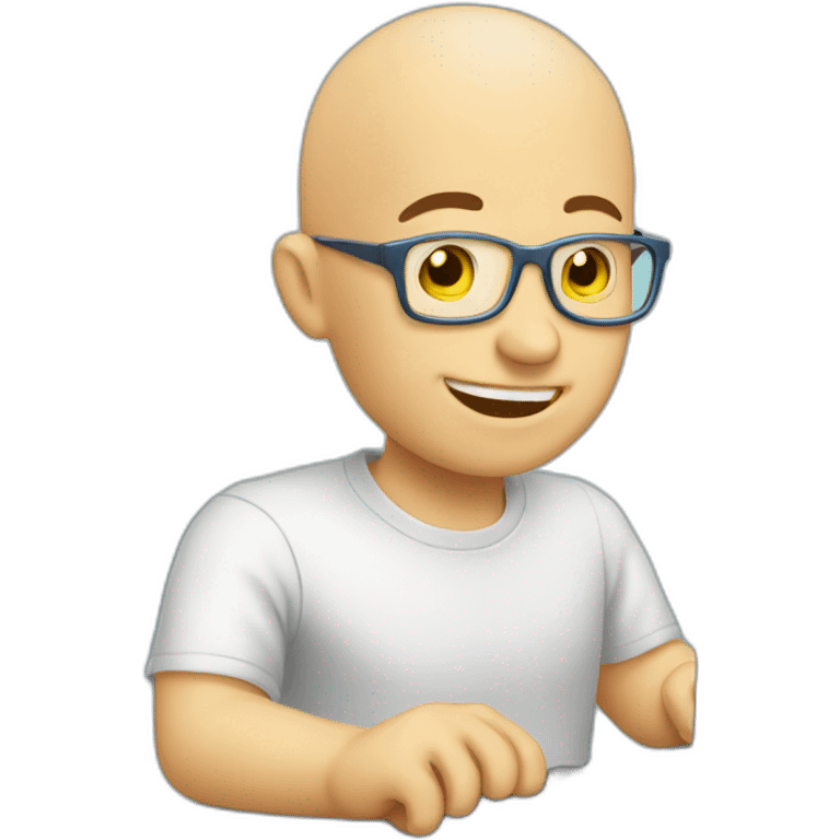 bald man typing on computer - having fun! emoji