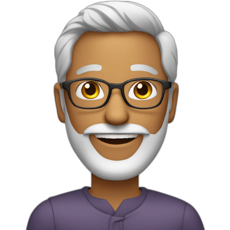 A smiling Indian man with grey hair, beard, glasses, and a gold tooth emoji