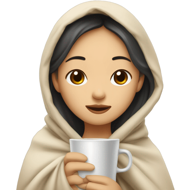 asian girl inside a blanket sipping coffee eyes closed emoji