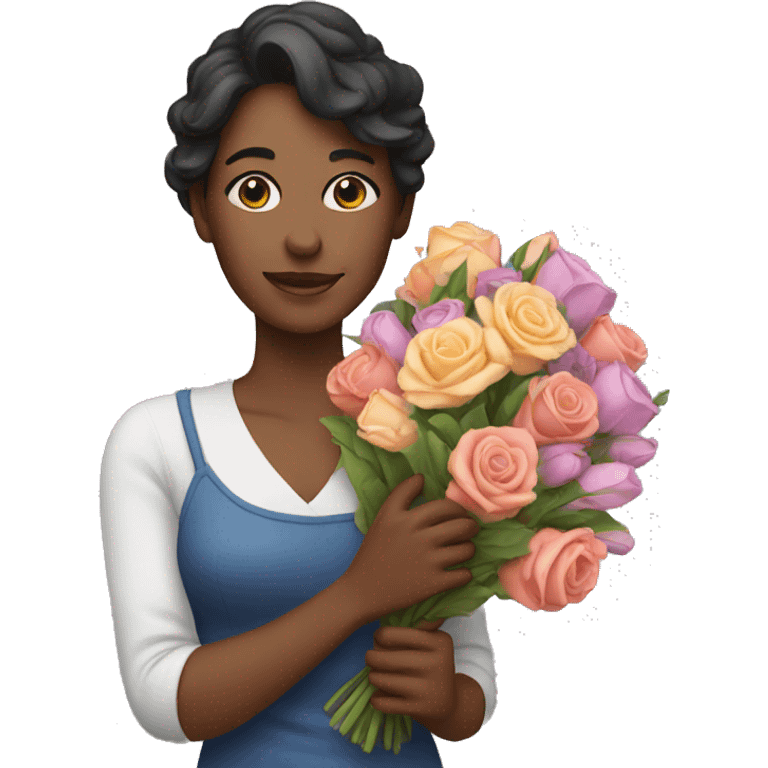 Woman holding bouquet of flowers emoji