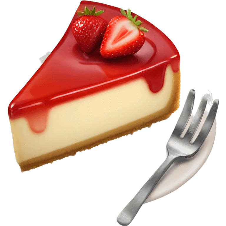 Cheesecake with strawberry’s and strawberry syrup on top emoji