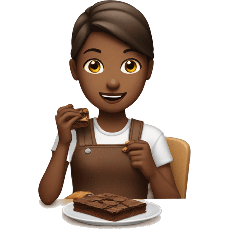 A girl eating a brownie emoji