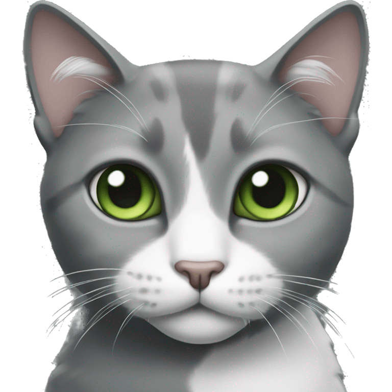 Cat with Dark grey, grey, and white fur and green eyes emoji