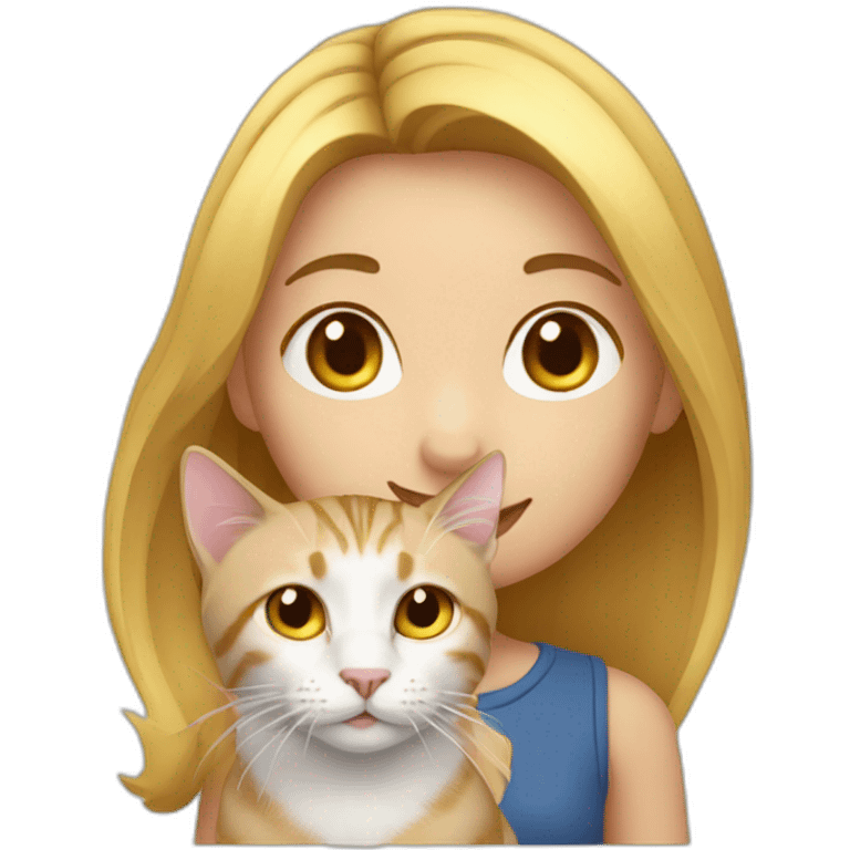 fair-haired girl with a tabby cat emoji