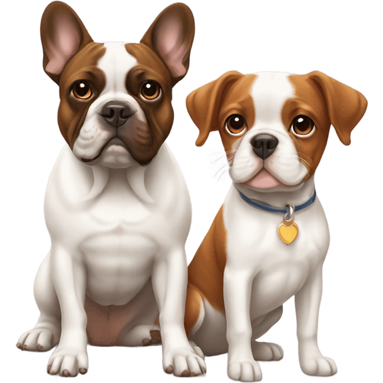 French bulldog and Brittany spaniel sitting side by side  emoji