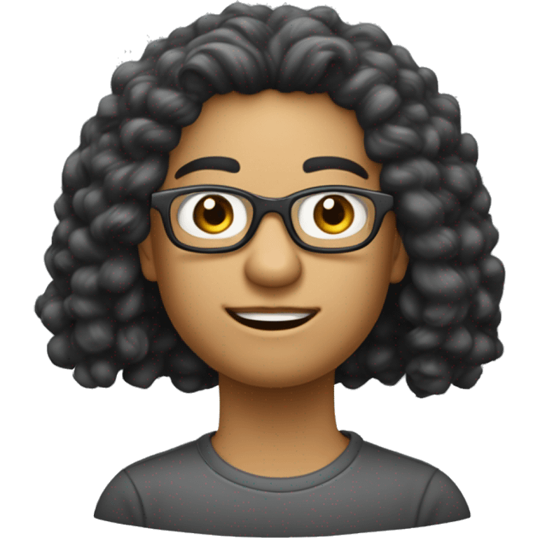 mullher de cabelo longo preto na altura dos ombros, oculos de grau, morea emoji