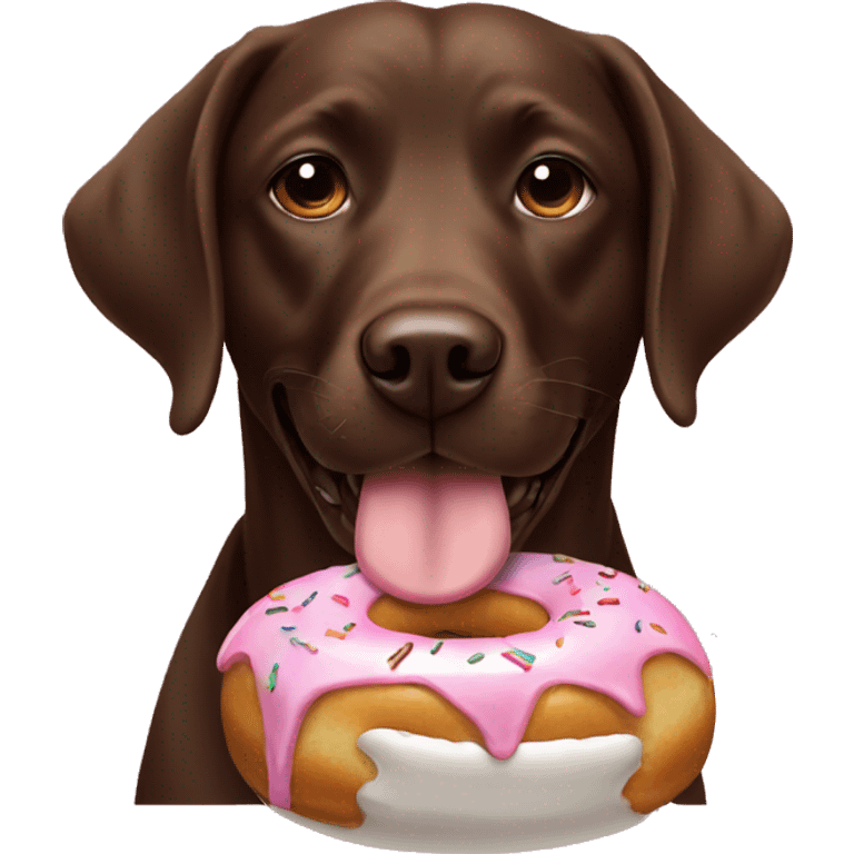 Chocolate Labrador eating a donut emoji