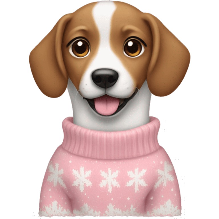 Dog in a light pink and white Christmas sweater  emoji