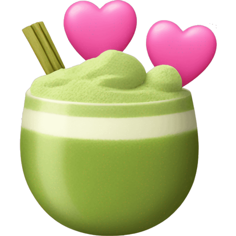 matcha with pink hearts emoji