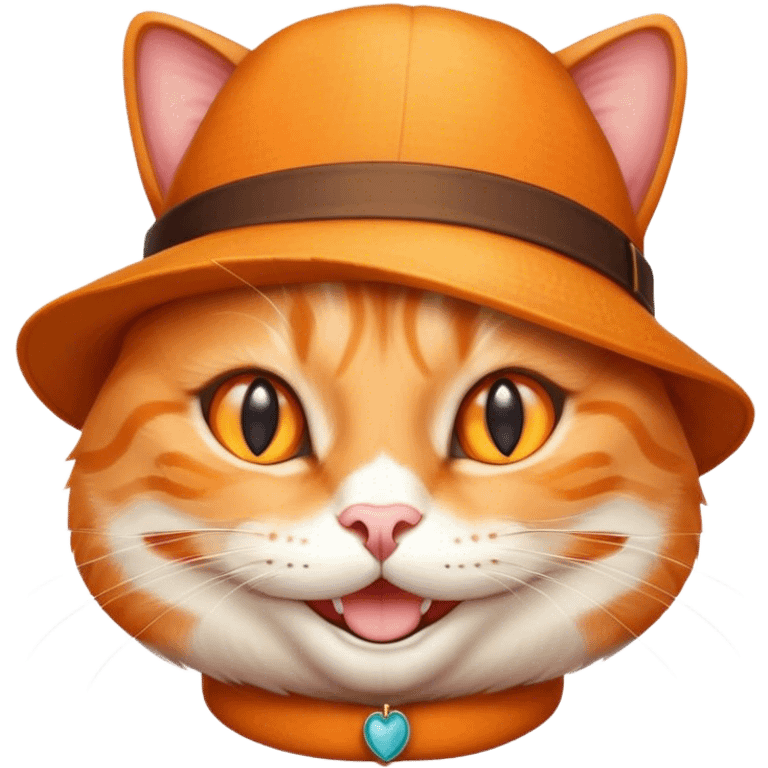 elegant orange cat with hat smiling emoji