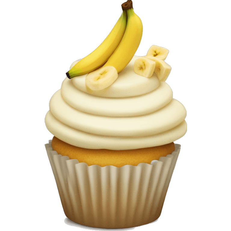 Vanilla cupcake topped with a banana slice emoji