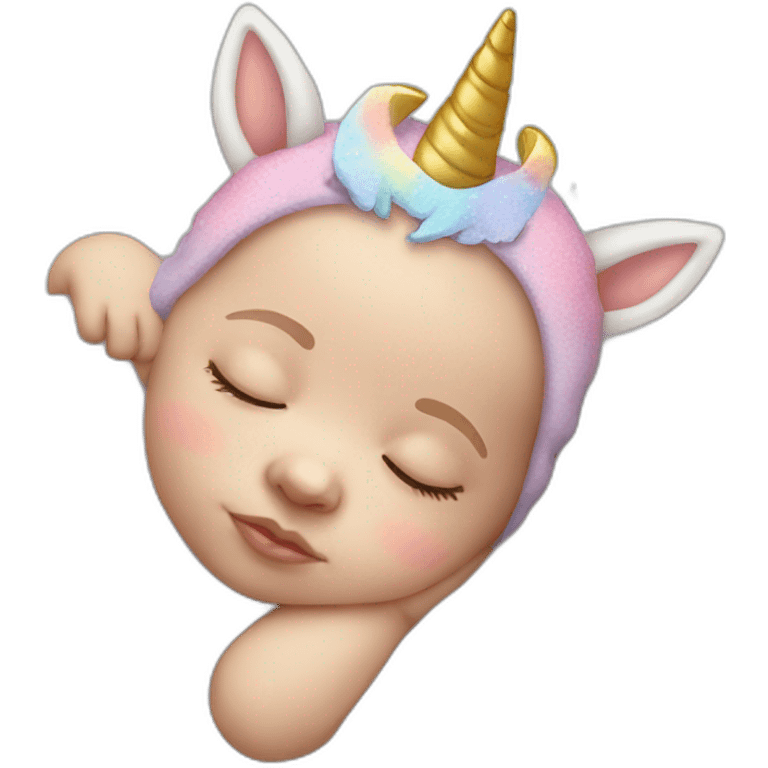 Sleeping white Newborn with unicorn headband emoji