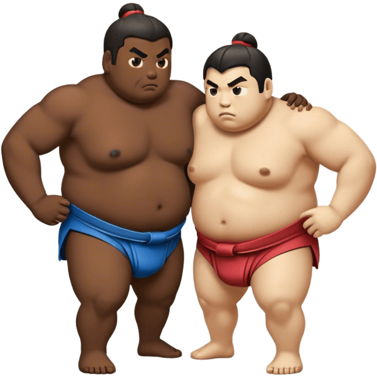 Cinematic Realistic Sumo Wrestling Emoji, depicted as an intense sumo match featuring powerful wrestlers in traditional mawashi, rendered with rich textures and dynamic dramatic lighting that captures the raw intensity of the sport. emoji