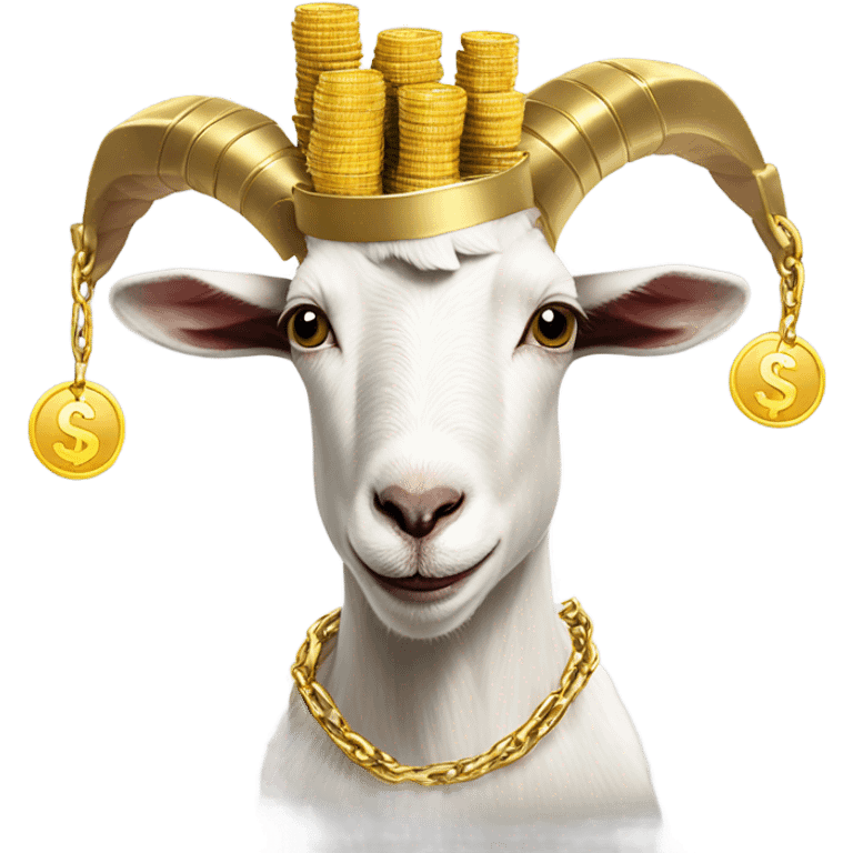 A Goat with gold chains and money and a cap  emoji