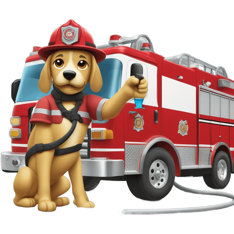 A firefighter dog washing a fire truck emoji