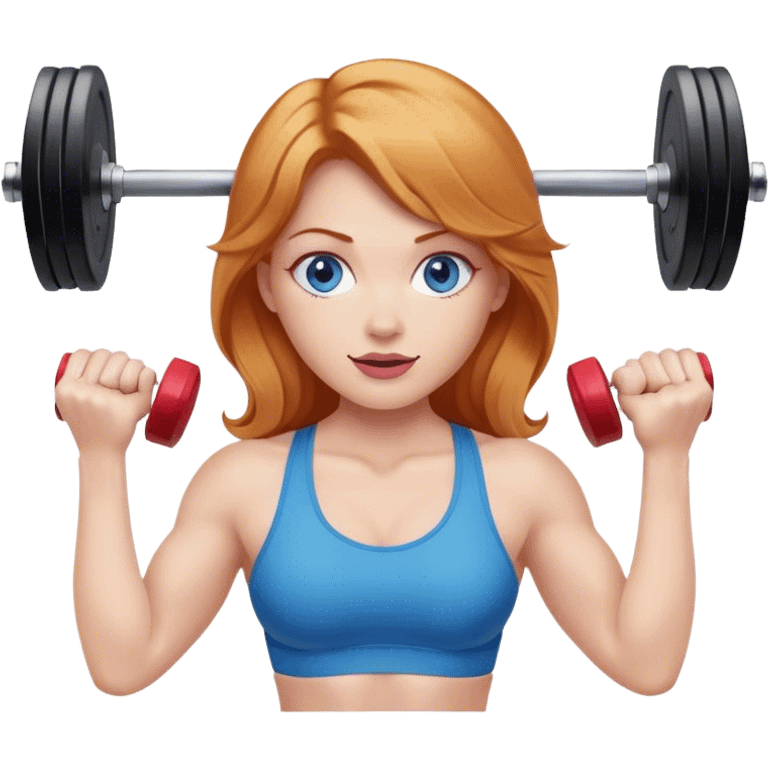 Strawberry Blonde woman with blue eyes lifting weights emoji