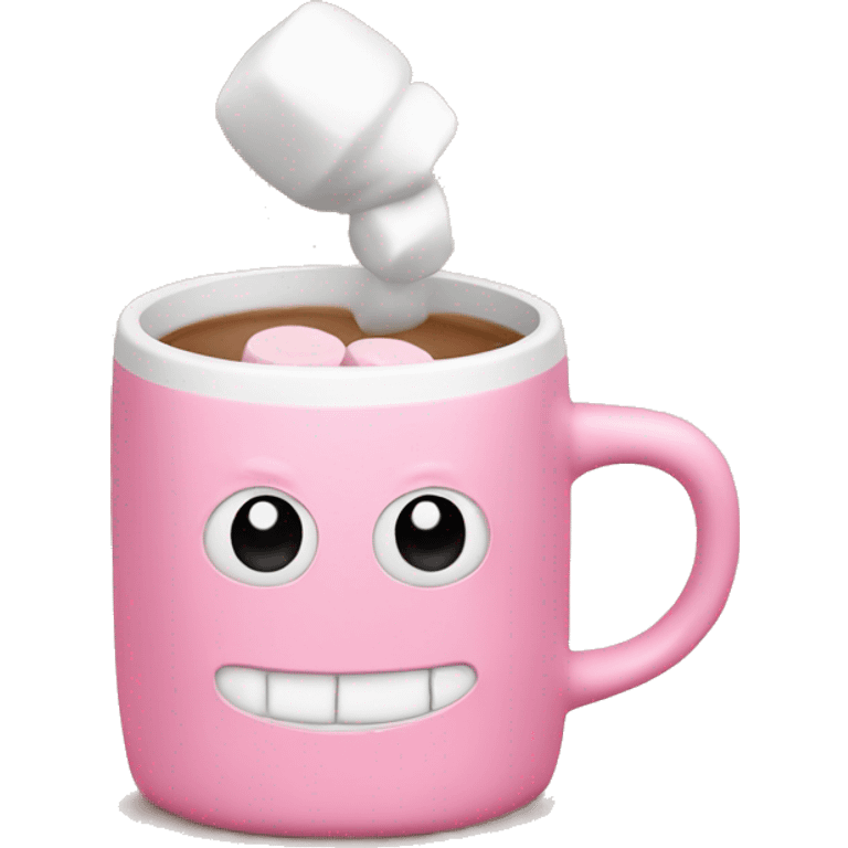 pink plain mug without print with one handle on the right, inside it coffee and marshmallows, emoji