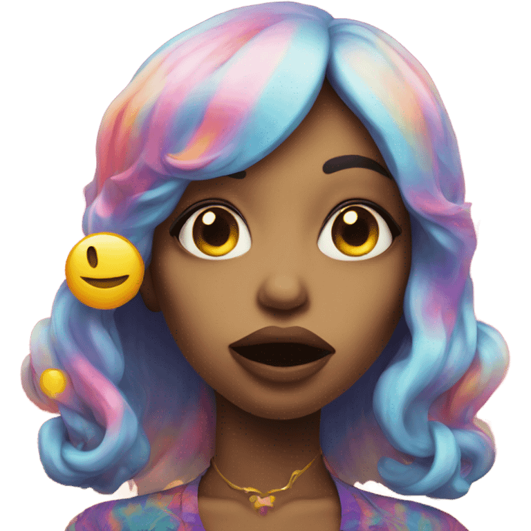 Psychedelic girl winking and blowing kiss emoji