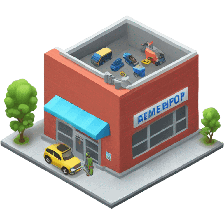 isometric car repair building emoji