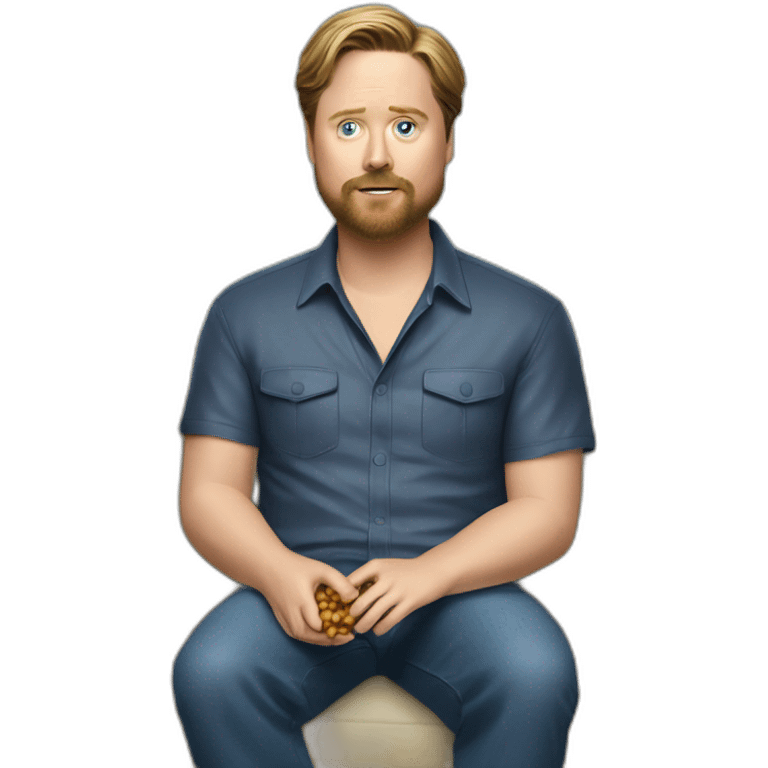 tim heidecker with a beard lazy lounging on couch holding a plastic ziploc bag of walnuts emoji