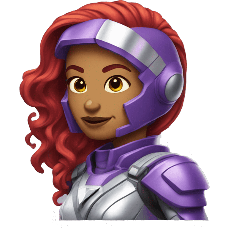 dc comics starfire red hair; purple silver spacesuit; hreen eyes emoji