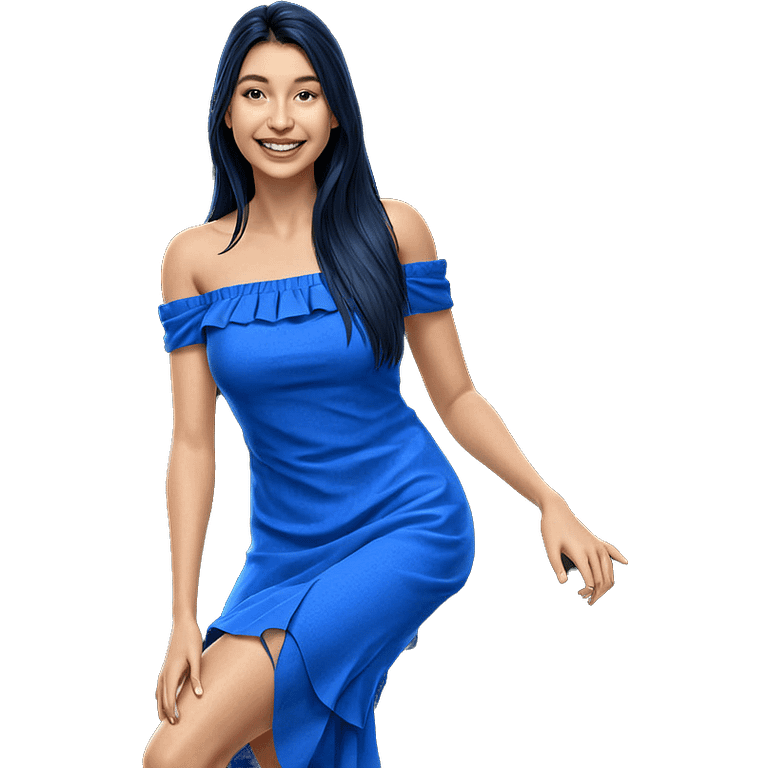 smiling girl in blue dress emoji