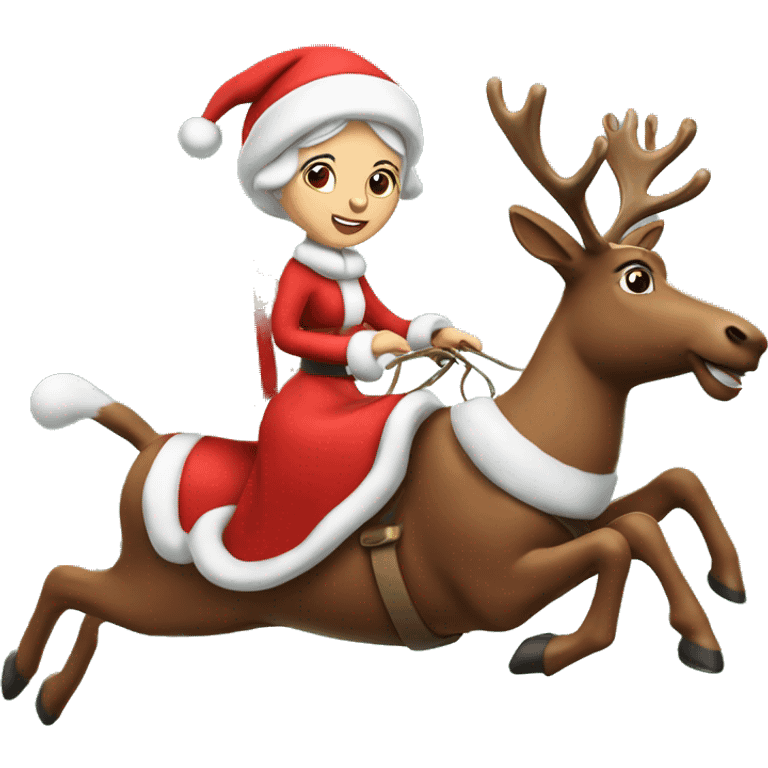 Mrs clause on a flying reindeer emoji