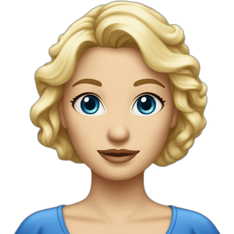 une femme blonde aux yeux bleus avec la robe emoji