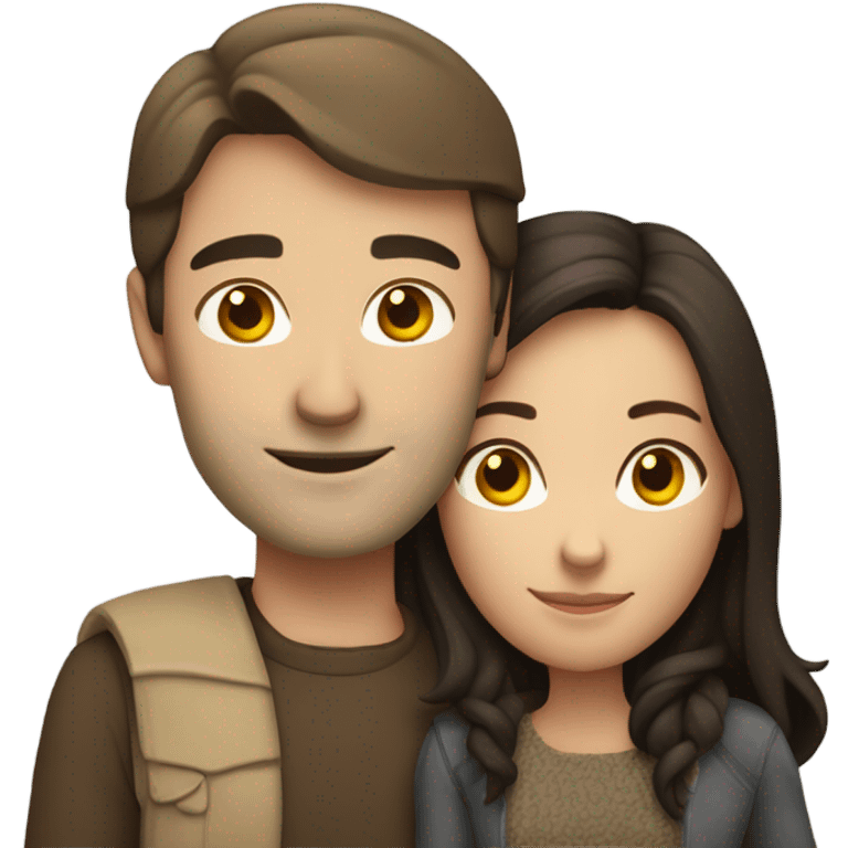 caucasian brunette couple hugging  emoji