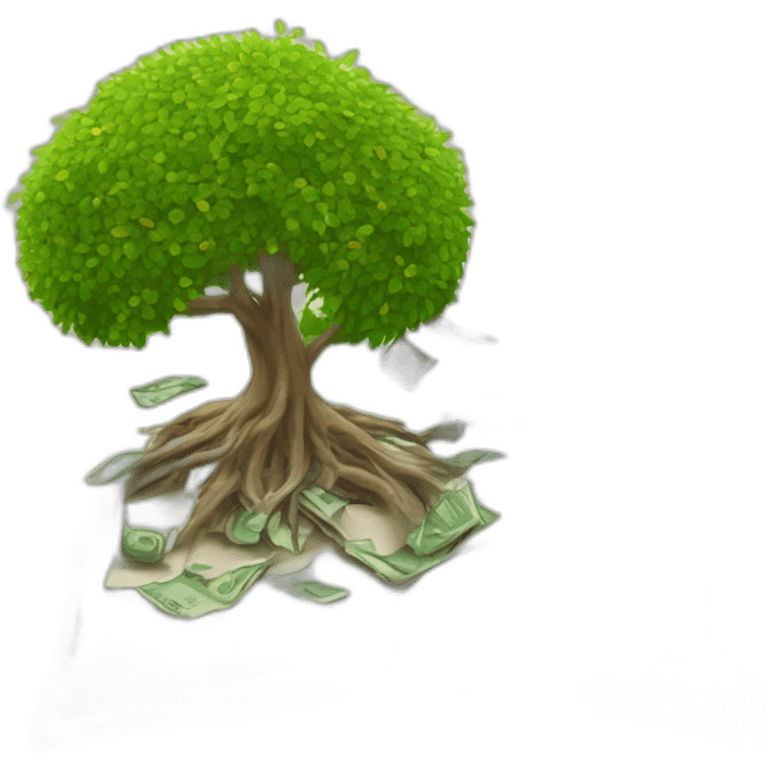 an open book with a money tree coming outside from the middle of the book  emoji