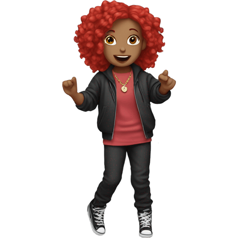 Dancing rap doll with red hair emoji