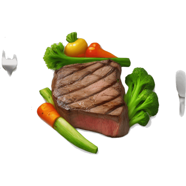 cooked steak and cooked veggies on a plate emoji