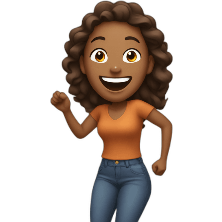 Brown woman laughing and dancing emoji