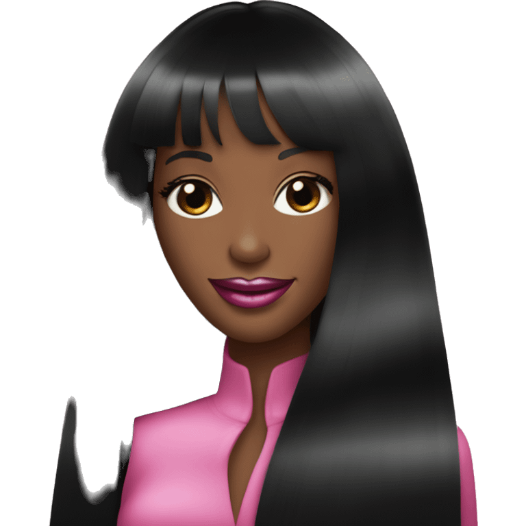 Naomi Campbell long black hair smiling pink lips  emoji