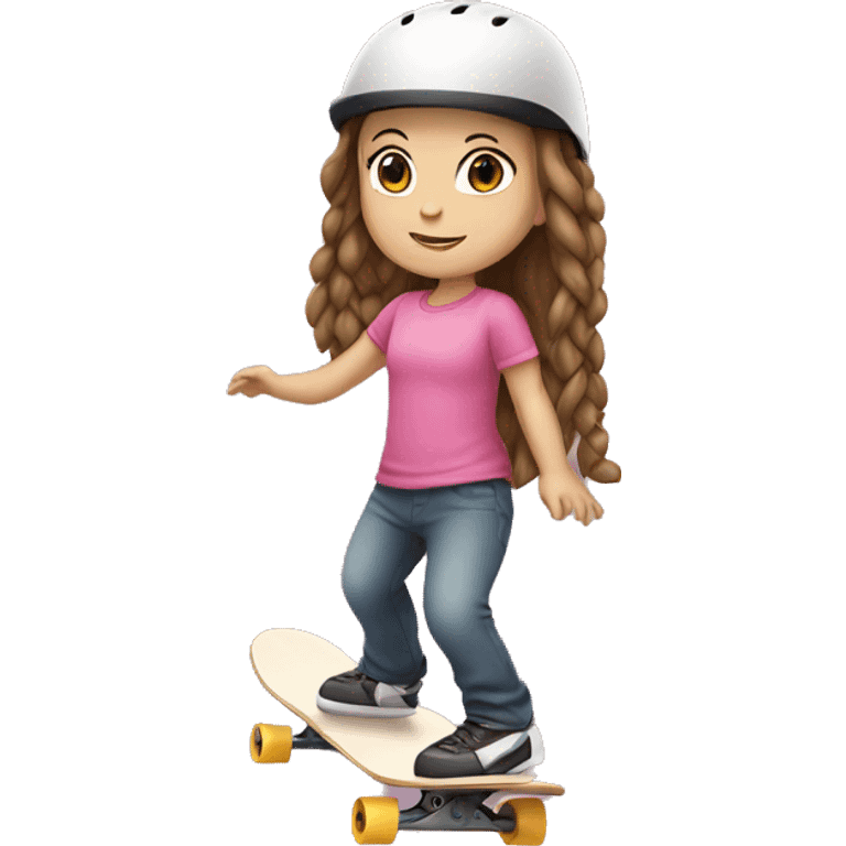 little white girl, brown hair with braids, with pink helmet skateboarding emoji