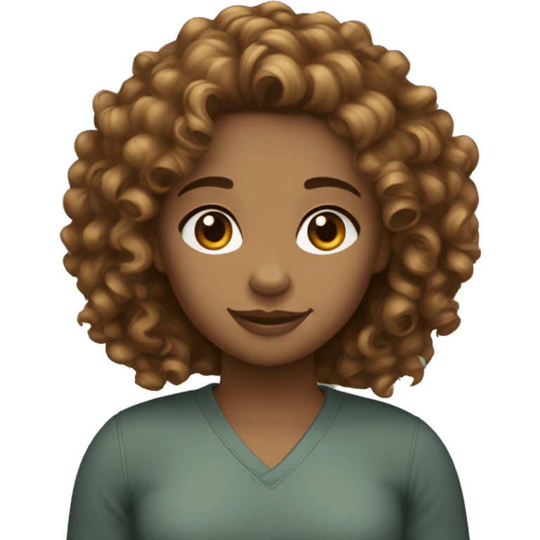 curly hair girl, medium skin tone, in the middle hair part - medium length  emoji