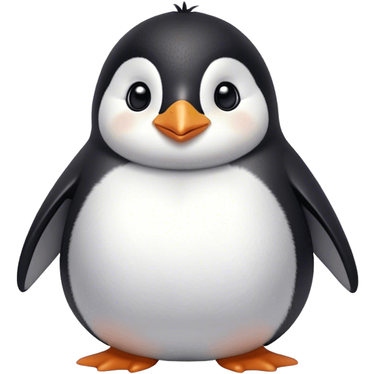 Cinematic chubby penguin, round fluffy body, tiny beak and feet, soft glowing feathers, gentle happy eyes, slightly tilted head, warm and irresistibly cute. emoji