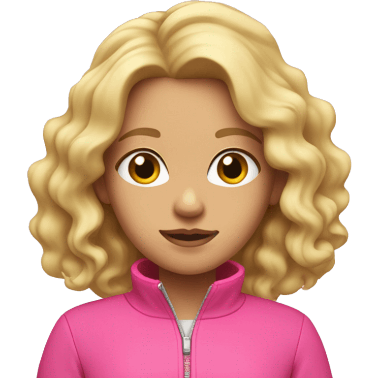 Girl with wavy blonde hair with a pink zip up jacket emoji