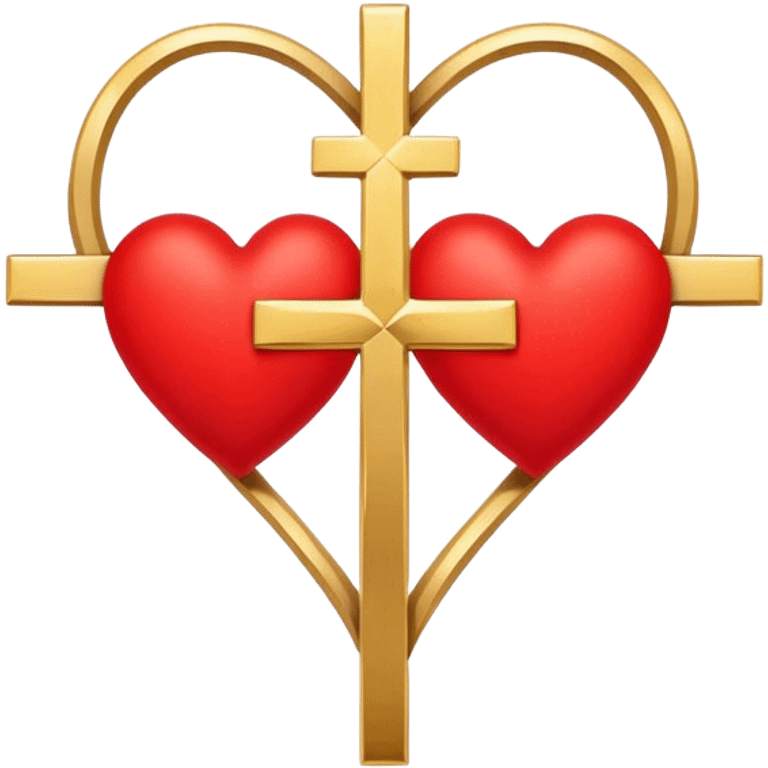 Two red  heart outlines  entwined with a simple gold cross  emoji