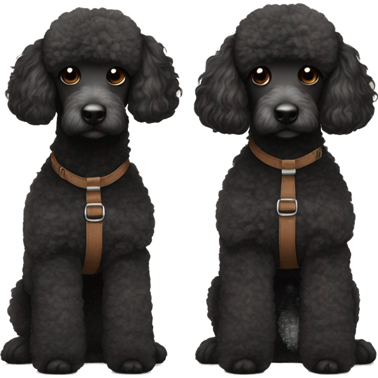 3 legs One Small unshaved Black Poodle with brown harness is  sleeping emoji