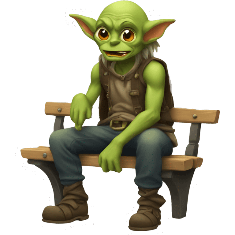 Goblin sitting  on a bench emoji