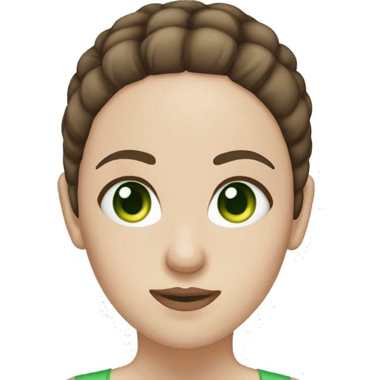 female brunette with green eyes, white skin and a bun, face palming emoji